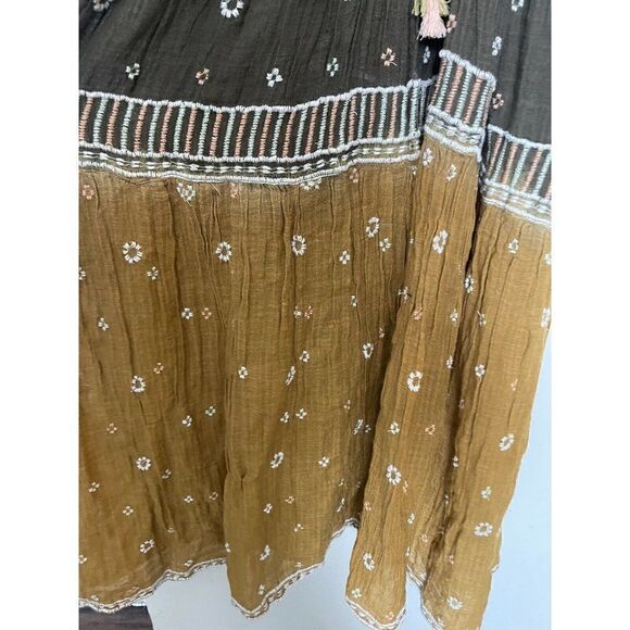 NEW FREE PEOPLE Sz S GENESIS EMBROIDERED EMBELLISHED TIERED MAXI TUNIC TOP - Picture 3 of 4